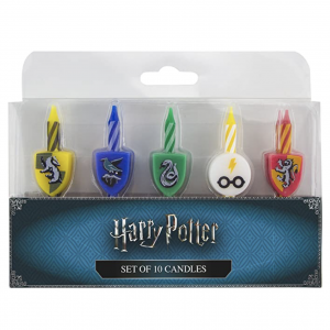 Velas para cumpleaños friki de la película Harry Potter con diseños de las casas Gryffindor, Slytherin, Ravenclaw, Hufflepuff, Hogwarts.