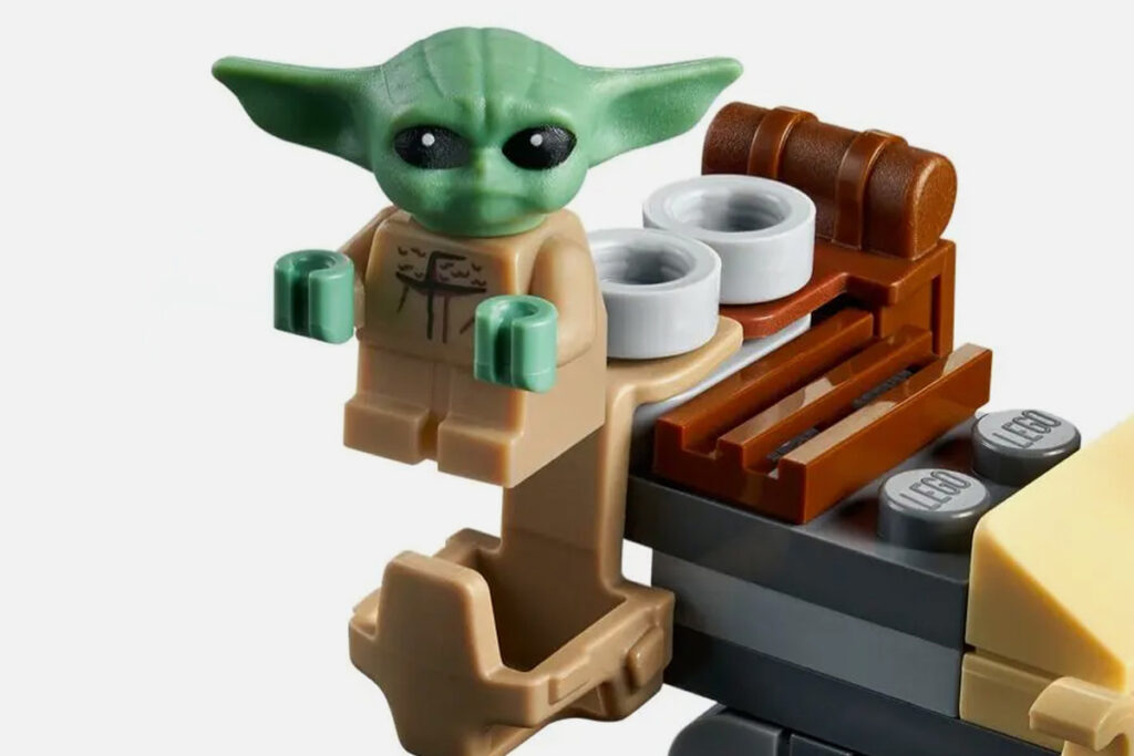 Set lego friki StarWars The Mandalorian Problemas en Tatooine Baby Yoda Din Djarin detalle Baby Yoda